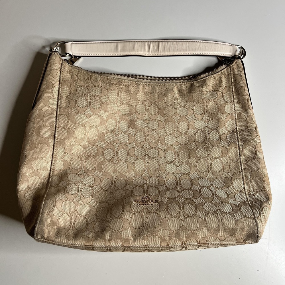 Coach Celeste Convertible Hobo Bag Signature Canvas Khaki Chalk F58327